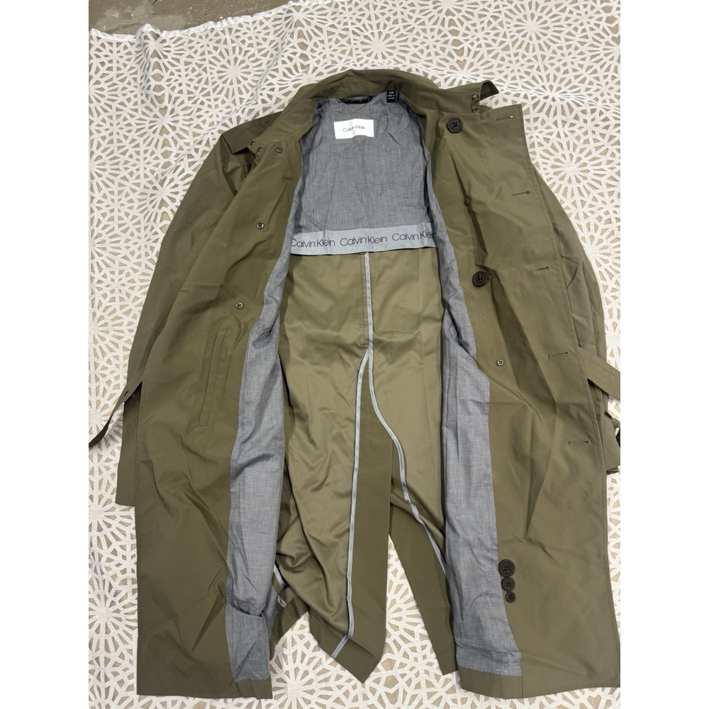 Calvin Klein Olive Green Double Breasted Trench Coat Size 44R - Picture 3 of 4
